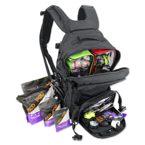 Lightning X Stocked Modular Trauma & Bleeding First Aid Responder Medical Backpack + Kit + Hydration Bladder - BLACK