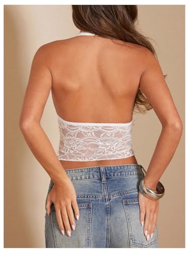 Verdusa Women's Going Out Tops Y2k Goth Lace Croset Sheer Halter Top Party Rave Outfits Sexy Camisole