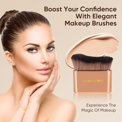 NUBANGOO Professional Kabuki Foundation Brush,Makeup Brush, Self Tanner Brush,Self Tanning brush,Foundation Makeup Brush Cream Powder Liquid,Face Neck Body Leg Tanning Makeup (Pink Gold)