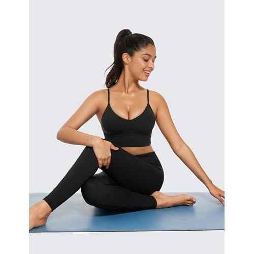 CRZ YOGA Butterluxe Womens V Neck Longline Sports Bra - Adjustable Padded Yoga Camisole Workout Crop Top