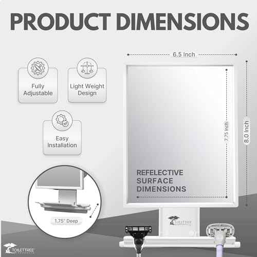 ToiletTree Products Fogless Shower Mirror for Shaving & Makeup - Adjustable - Anti-Fog Mirror with Squeegee