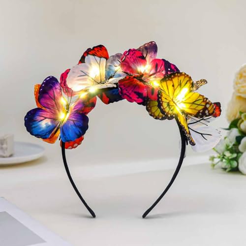 Gangel Light Up Butterfly Headband LED Glowing Hairbands Sparkling Butterfly Headpiece Party Costume Headbands for Women