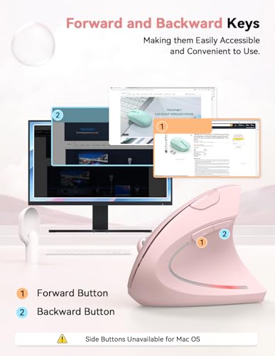 TECKNET Ergonomic Mouse, 4800 DPI Wireless Vertical Mouse with 5 Adjustable DPI Levels, 2.4GHz Optical Carpal Tunnel Mous...