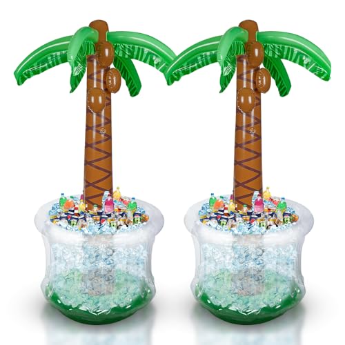Inflatable Palm Tree Cooler 60" - 2 Pack Blow Up Palm Tree Party Cooler, Luau Hawaiian Tropical Beach Theme, Summer Swimmi...