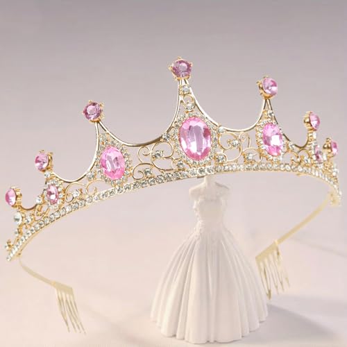 WOVOWOVO Pink Tiaras for Women, Princess Crown Headband with Combs for Women, Elegant Rhinestone Pink Hair Accessories for...