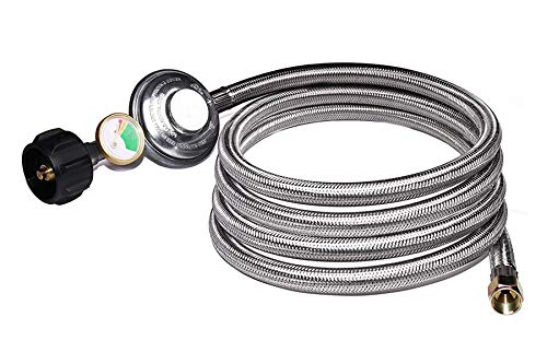 DOZYANT 12 Feet Universal QCC1 Low Pressure Propane Regulator Hose Replacement with Propane Tank Gauge, Stainless Steel Br...