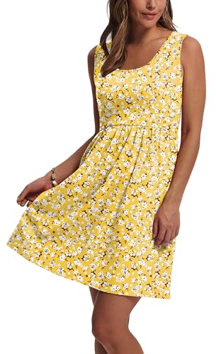 WIHOLL Women's Summer Dress 2026 A-Line Sleeveless Casual Sundress with Pockets Floral/Solid