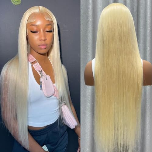613 Lace Front Wig Human Hair 13x4 HD Transparent Straight Wigs Human Hair Blonde Lace Front Wigs Pre Plucked Glueless Wig Human Hair 180% Density Blonde Lace Frontal Wigs 22INCH