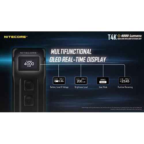 Nitecore T4K Keychain EDC Flashlight, 4000 Lumen LED Super Bright and USB-C Rechargeable with Organizer
