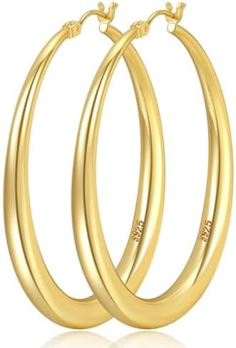 5mm Wide 925 Sterling Silver Hoop Earrings Silver Hoop Earrings for Women Hypoallergenic Large Silver Hoop Earrings Lightw...