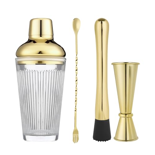 FayuuGem Gold Cocktail Shaker Set - Bartender Shaker Kit with Mixing Tools & Stainless Steel Strainer, Premium Bar Tool Se...
