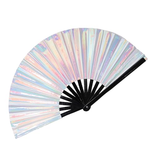 EORROE Large Rave Folding Hand Fan for Men/Women,Holographic Rave Fan for Women Club Dance Party,Festivals,Halloween, EDM,...