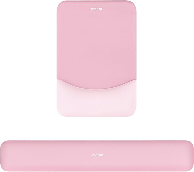 MOSISO Wrist Rest Support for Mouse Pad&Keyboard Set, Rectangular Ergonomic Mousepad Non-Slip Base Home/Office Pain Relief&Easy Typing Pad with Neoprene Cloth&Raised Silicone Lining, Pink