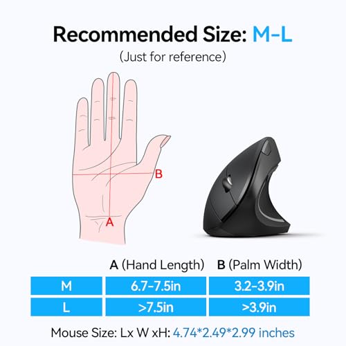 TECKNET Ergonomic Mouse, Wireless Bluetooth Vertical Mouse, 4800 DPI Optical Tracking, 6 Adjustable DPI, Quiet Clicks, 2.4...
