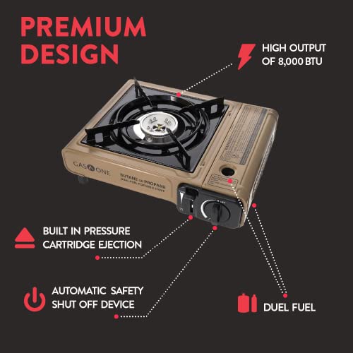 Gas One Propane or Butane Stove GS-3400P Dual Fuel Portable Camping and Backpacking Gas Stove Burner with Carrying Case Gr...