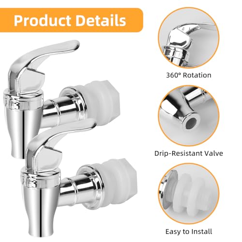 2 Pack Beverage Dispenser Spigot Replacement - Food Grade Stainless Steel Drink Dispenser Spout with Easy-Turn Handle, Uni...