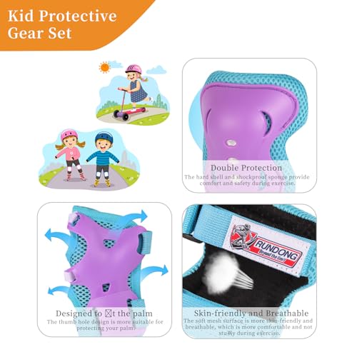 Youth/Kids Knee Pads Elbow Pads Wrist Guards Set for 3-15 Years Kids Protective Gear Set for Roller Skates Cycling Skatebo...