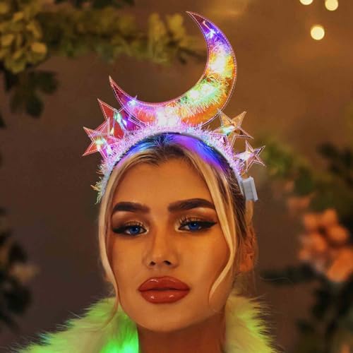 JEWEKY Light Up Moon Headband Star Headbands Led New Year's Eve Party Hair Accessories for Women