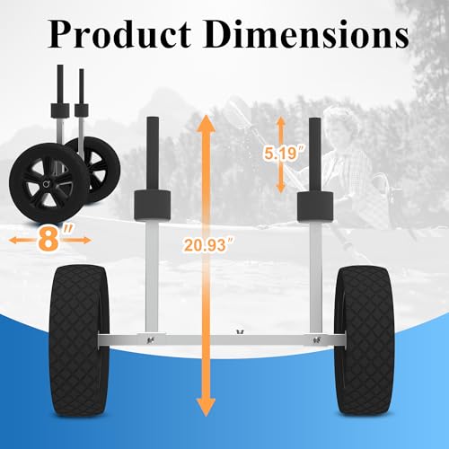 GanFindX Kayak Cart Canoe Trolley Carrier Kayak Accessories Transport Dolly with Solid Foam Wheels Detachable Frame Uprigh...