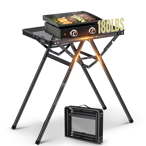 Anbte 2ft Folding Grill Table, Supports 180 Lbs, 2 Adjustable Height 28” Portable Grill Table Heat-Resistant Tabletop, Fol...