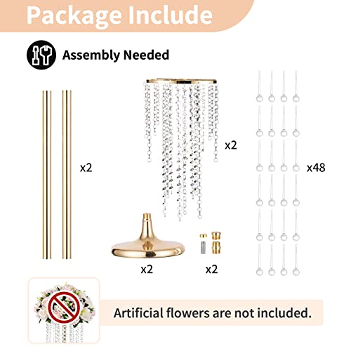 NUPTIO Wedding Centerpieces Gold Vases: 2 Pcs 21.7in Tall Crystal Flower Vase Metal Flowers Stand for Party Tables Decorat...