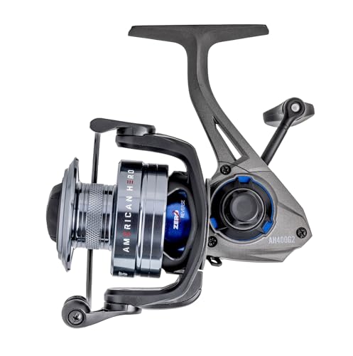 Lew’s American Hero Spinning Fishing Reel, 4+1 Bearings, Graphite Frame, Speed Gears, Speed Lube, Multi-Disc Drag, Gray/Bl...