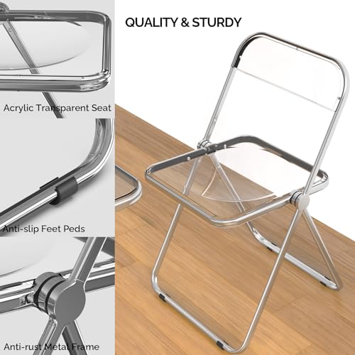 VINGLI Folding Acrylic Table and Chair Set Small TV Tray for Snack Dinner on Couch, Tiny Foldable Desk Writing Desk for Ho...