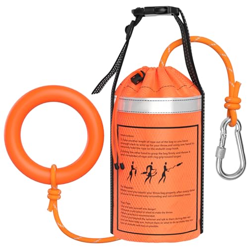 NTR Water Rescue Throw Bag with 50/70/98 Feet of Rope in 3/10 Inch Tensile Strength Rated to 1844lbs, Throwable Device for...