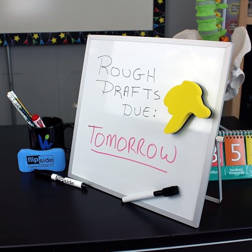 Flipside Products 12" x 12" Double-Sided Dry Erase Magnetic Flip Easel w/Black Dry Erase Marker w/Erase Cap, Adjustable St...