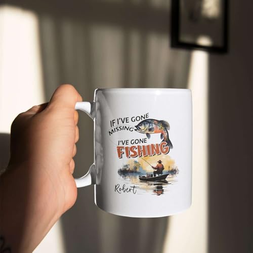 Fishing Man Design Ceramic Cup, Customized Name Fishing Mug 11oz 15oz, Personalized Coffee Cup With Fishing Scene, Custom ...