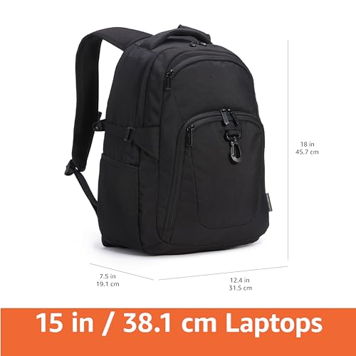 Amazon Basics Travel Laptop Backpack for 15.6 inch Laptop, Black | for 15.6 inch Laptop