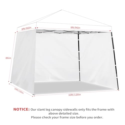 FLAGLY Slant Leg Canopy Sidewall - 3 Pack 300D Waterproof Attachable Tent Wall for 10x10ft Canopy, Privacy Shade for Outdo...