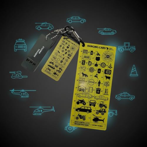 Acecare North American Ranging Card – Mils Scale Tactical Distance Card with Carabiner, Survival Whistle & Scented Tag – O...