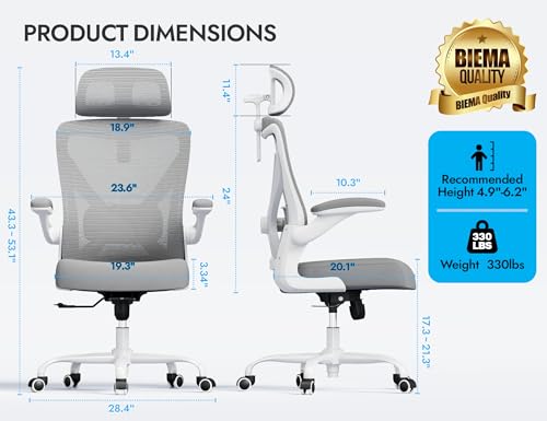 Ergonomic Office Chair: White Computer Desk Chair Comfy Gaming Chair for Adults - Office Chair with Lumbar Support & Headr...