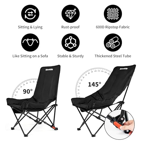 Naturehike Seastar Padded Camping Chair, Oversized 2-Position Adjustable Folding Chair, Portable Camp Chair with Side Pock...
