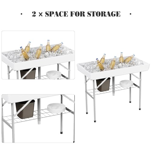 Allpop 4 Foot Folding Ice Cooler Table with Matching Skirt, Portable Patio Table with Grid Rack & Drain Hose for Party Bar...