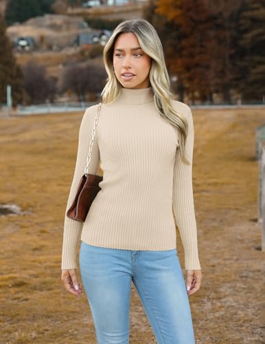 Zeagoo Women's Turtleneck Sweaters 2026 Fall Fitted Long Sleeve Pullover Sweater Ribbed Knit Basic Tops