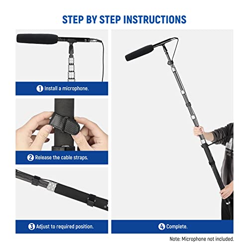 NEEWER Upgraded Microphone Boom Pole, 9.8ft/300cm Telescopic Carbon Fiber Mic Boom Arm with 5 Sections, 1/4” 3/8” 5/8” Scr...