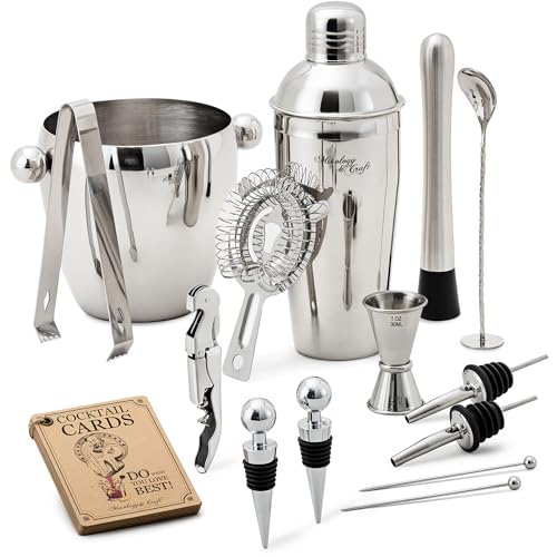 Mixology & Craft 16-Piece Cocktail Shaker Set - Bartender Kit & Home Bar Accessories, Stainless Steel Barware with Ice Buc...