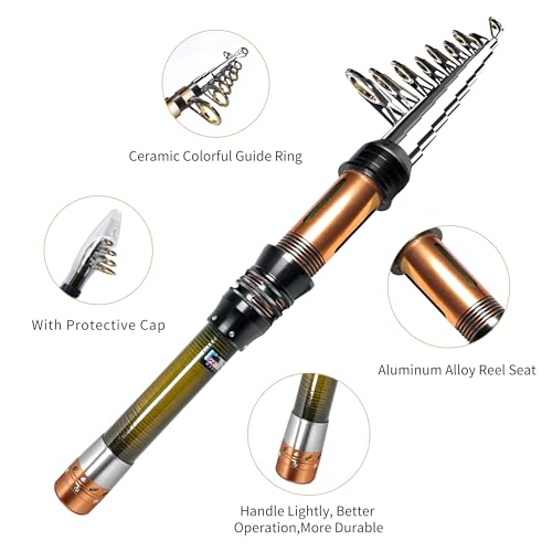 Fishing Pole Kit, Carbon Fiber Telescopic Fishing Rod and Reel Combo with Spinning Reel, Line, Bionic Bait, Hooks and Carr...