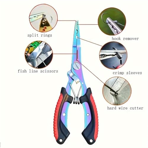 Saltwater Fishing Pliers, Split Ring Pliers with Safety Lock, with Sheath and Lanyard Green