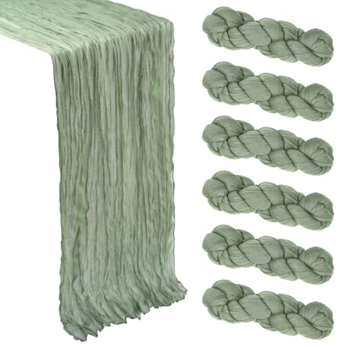6 Pack Sage Green Cheesecloth Table Runner 10Ft Gauze Cheese Cloth Table Runner 35x120 Inch Boho Sheer Rustic Fabric for P...