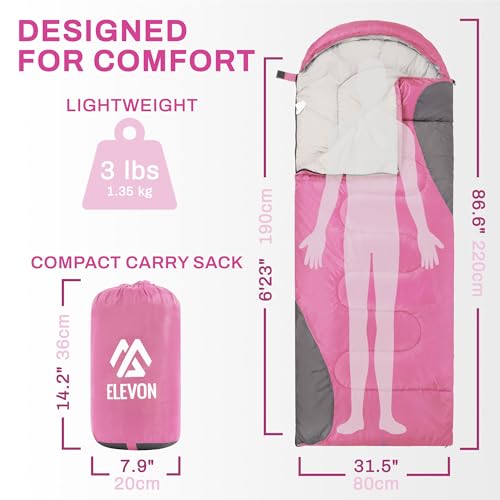 Elevon Double Sleeping Bag 2 Pillows for Adults, Queen Size XL Sleeping Bag Waterproof, Compact with Compression Sack, 2 P...