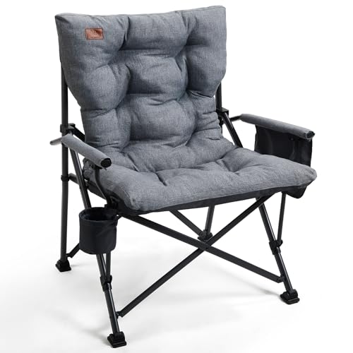 EVER ADVANCED Padded Oversized Folding Camping Chair for Adults, Heavy Duty Lawn Chair with Side Pockets, Portable Collaps...