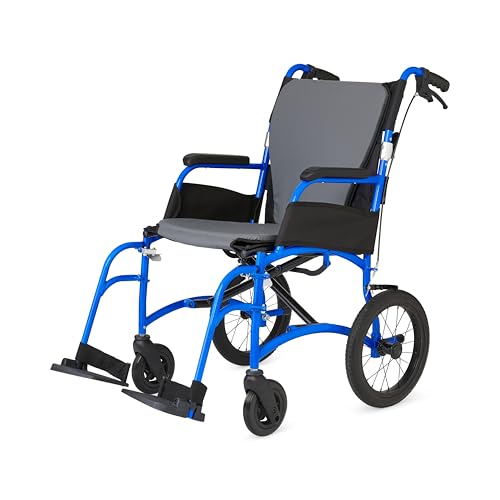 Medline Ultralight Transport Chair, Lightweight Folding Wheelchair with 12 in Rear Wheels, Padded Armrests, Swing Away Foo...