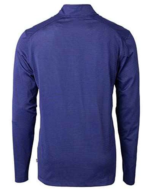 Cutter & Buck Virtue Eco Pique Micro Stripe Recycled Mens Quarter Zip, Tour Blue/Black, M