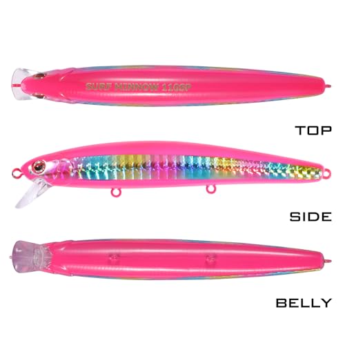 LITTMA California Surf Fishing Lures Saltwater Jerkbait Crankbait Surf Minnow 110 - Metallic Sardine Super Glow & Pearl Pi...