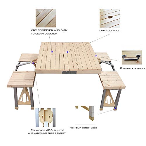 STONCEL Folding Table and Chairs Set, Portable Picnic Table with 4 Seats for Outdoor Camping Picnic BBQ, Party and Dining(...