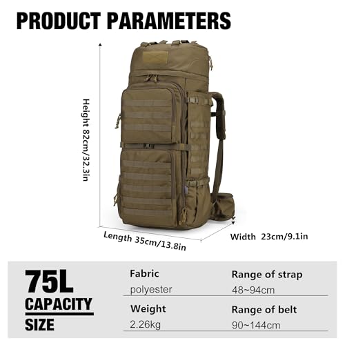 Mardingtop 75L Molle Hiking Internal Frame Backpacks with Rain Cover for Camping,Backpacking,Travelling