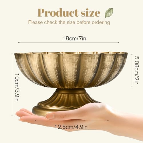 Set of 4, 7'' Wide 3.94'' High Distressed Gold Compote Pedestal Vases, Vintage Antique Urn Gold Flower vases for Centerpie...